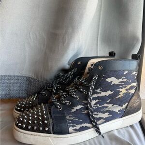Christian Louboutin Black and Gray Studded High-Top Sneakers
